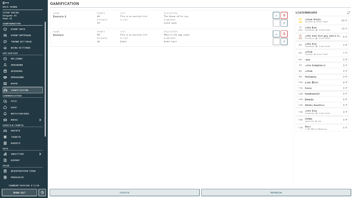 Gamification Menu Example