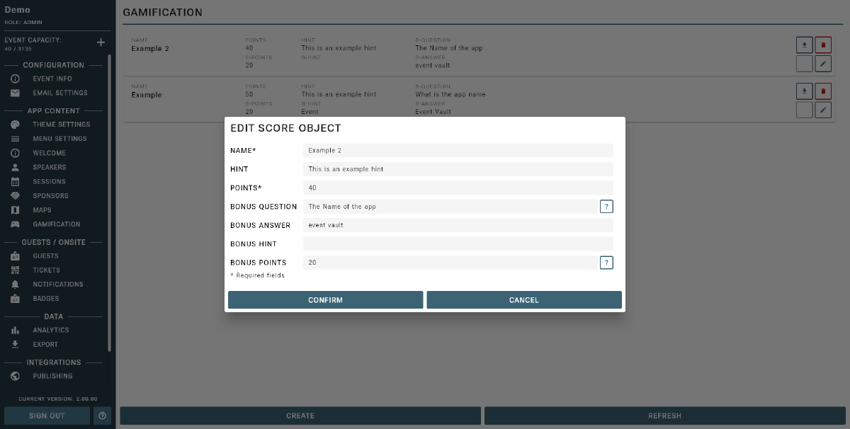 Gamification Menu Example