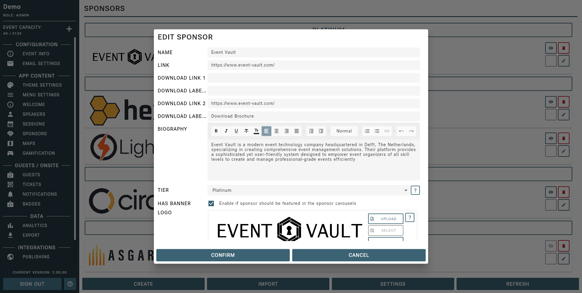 Sponsor Management Example